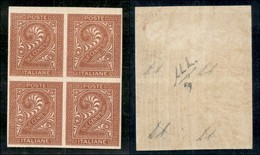 REGNO - 1863 - Prove D'Archivio - 2 Cent (P15 - Varietà Carta Spessa) In Quartina - Gomma Integra - Diena (3.800+) - Autres & Non Classés
