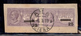 REGNO - Espressi - 1908 - Due 25 Su 40 Cent (3) Su Frammento - Ama 6.8.19 - Other & Unclassified