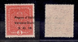 OCCUPAZIONI I GUERRA MONDIALE - VENEZIA GIULIA - 1918 - 3 Kronen (16) - Gomma Integra - Ceer. Raybaudi + Cert. AG (2.000 - Altri & Non Classificati