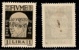 OCCUPAZIONI I GUERRA MONDIALE - FIUME - 1921 - 1 Lira Governo Provvisorio (158) - Gomma Originale (250) - Autres & Non Classés