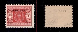 COLONIE - ERITREA - Segnatasse - 1934 - 20 Lire (38a) Con Soprastampa Capovolta - Gomma Integra - Diena + Avanzo (1.125) - Altri & Non Classificati