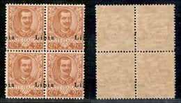 COLONIE - LIBIA - 1915 - 20 Cent (6f) In Quartina - Soprastampa Spostata (b A Cavallo) - Gomma Integra (1.200++) - Otros & Sin Clasificación