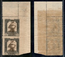 COLONIE - LIBIA - 1921 - 1 Cent Pittorica (21u) - Coppia Angolare Con Dentellature Spostate A Sinistra (cornici A Cavall - Altri & Non Classificati