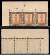 COLONIE - LIBIA - 1924 - 50 Cent Pittorica (48) - Striscia Angolare Di 3 Con Numero Di Tavola (286) - Gomma Integra - Sonstige & Ohne Zuordnung