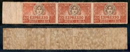 COLONIE - LIBIA - Espressi - 1921 - 50 Cent (4e) - Striscia Di 3 Bordo Foglio Non Dentellata In Verticale - Gomma Origin - Altri & Non Classificati