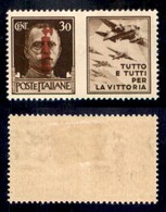 RSI - Provvisori - Propaganda Di Guerra - 1944 - Soprastampa Bruna - 30 Cent Aviazione (31 Errore F) - Gomma Originale - - Autres & Non Classés