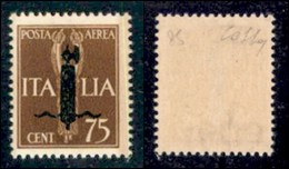 RSI - Saggi-Verona - Posta Aerea - 1944 - 75 Cent (P10 A) - Gomma Integra - Cert. Colla (6.000) - Autres & Non Classés