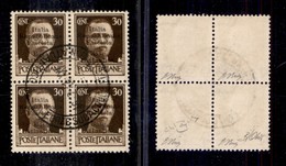 EMISSIONI LOCALI - BASE ATLANTICA - 1943 - 30 Cent (10) In Quartina - L Diversa (10g) Nei Due Pezzi Di Destra - Oliva +  - Altri & Non Classificati