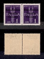 EMISSIONI LOCALI - TERAMO - 1944 - 1 Lira (15 + 15 L) In Coppia Con U Più Piccola A Destra - Gomma Integra - Raybaudi +  - Sonstige & Ohne Zuordnung