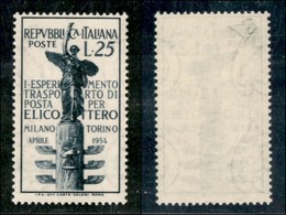 REPUBBLICA - 1954 - Fondo Bianco - 25 Lire Elicottero (738a) - Gomma Integra - Cert. Diena (1.100) - Altri & Non Classificati