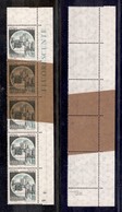 REPUBBLICA - 1980 - 600 Lire Castelli (1523/1523d) - Striscia Angolare Di Cinque - Tre Pezzi Con Carta Ricongiunta - Gom - Other & Unclassified