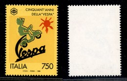 REPUBBLICA - 1996 - 750 Lire Vespa (2223 Varietà) Su Fondo Colorato (Giallo) - Gomma Integra - Non Catalogato - Autres & Non Classés