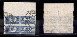 REPUBBLICA - 1957 - 1000 Lire (102e) Coppia Bordo Foglio Non Dentellata In Orizzontale - Usata - Altri & Non Classificati