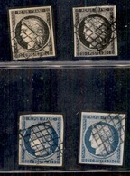 EUROPA - FRANCIA - 1849 - 20 Cent (3+3) + 25 Cent (4+4) - Quattro Valori Usati - Autres & Non Classés