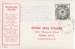 Polaire Australien, N° 214 (CP Ill) Obl. Macquarie  Le 28 DE 54 + Tampon 3 1/2d Australian Antarctic First Day Macquarie - Lettres & Documents