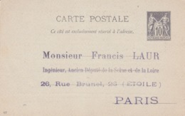 Carte Sage 10 C Noir G8 Neuve Repiquage Francis Laur - Overprinter Postcards (before 1995)