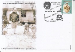 NORTH POLE, FIRST REACH OF THE NORTH POLE, ARCTIC EXPEDITION, ROBERT PEARY, DOGS, SPECIAL POSTCARD, 2009, ROMANIA - Expediciones árticas