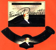 étiquette + Collerette De Champagne Brut Bal Maschera Fernando Pavarotti 1985 Petitjean à Reims - 75 Cl - Muziek & Instrumenten