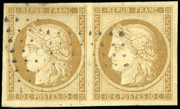 O N°1, 10c. Bistre-jaune. Paire. Obl. SUP. - 1849-1850 Cérès
