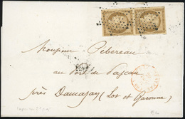 O N°1a, Paire Verticale Du 10c. Bistre-brun Obl. étoile S/lettre Frappée Du CàD Au Verso De PARIS (60) Du 29 Décembre 18 - 1849-1850 Cérès