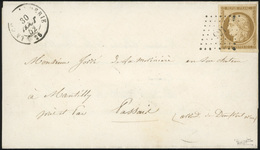 O N°1b, 10c. Bistre-verdâtre Obl. PC S/lettre Frappée Du CàD De LA COMMANDERIE Du 30 Août 1852 à Destination De PASSAIS  - 1849-1850 Cérès