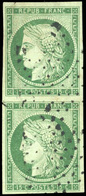 O N°2, 15c. Vert. Paire Verticale. Obl. Légère. TB. - 1849-1850 Cérès