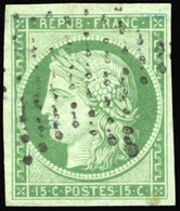 O N°2b, 15c. Vert Foncé. Obl. étoile Légère. Petite Tâche Mais TB. - 1849-1850 Cérès