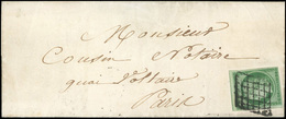 O N°2, 15c. Vert Obl. Grille S/lettre Locale Manuscrite De PARIS Du 9 Décembre 1851. Arrivée Le 10 Décembre. Timbre Avec - 1849-1850 Cérès
