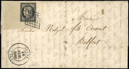 O N°3, 20c. Noir Avec Coin De Feuille Inférieur Gauche Présentant Le Fond De Sureté Bien Visible, Obl. Grille, S/lettre  - 1849-1850 Cérès