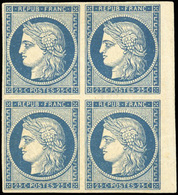 * N°4, 25c. Bleu. Bloc De 4. Bord De Feuille. Très Grande Fraîcheur. SUP. RR. - 1849-1850 Cérès