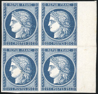 (*) N°4, 25c. Bleu Foncé. Bloc De 4. Pli Entre Les 2 Paires Horizontales. BdeF. B. - 1849-1850 Ceres