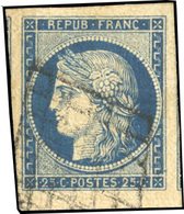 O N°4, 25c. Bleu. Très Grandes Marges. Obl. Grille Légère. SUP. - 1849-1850 Cérès