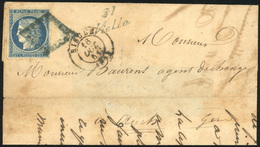 O N°4, 25c. Bleu Obl. Grille Spéciale De VIELLLA S/lettre Partielle Frappée De La Cursive ''31 Viella'' Et Du CàD De RIS - 1849-1850 Cérès