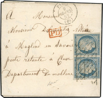 O N°4, 25c. Bleu, Paire Verticale, Obl. Grille Sans Fin S/lettre Frappée Du CàD De PARIS Du 9 Mars 1852 Et Du Cachet ''P - 1849-1850 Cérès