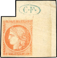 (*) N°5, 40c. Orange. Coin De Feuille Avec Cachet ''C.F.''. TB. - 1849-1850 Ceres