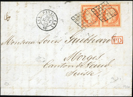 O N°5, Paire Du 40c. Orange Obl. Grille S/lettre Frappée Du CàD De PARIS 60 Bureau ''E'' Du 30 Septembre 1850 à Destinat - 1849-1850 Cérès