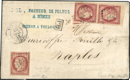 O N°6+ 6A, 1Fr. Carmin Paire + 1Fr. Carmin-brun. Obl. Sur Lettre Portant Le CàD De NIMES Du 25 Décembre 52 à Destination - 1849-1850 Ceres