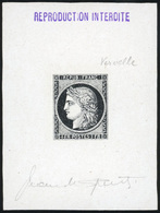 (*) N°7, Epreuve SPERATI Du 1F. Vervelle En Noir Et Blanc. SUP. - 1849-1850 Cérès