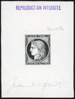 (*) N°7, Epreuve SPERATI Du 1F. Vervelle En Noir Et Blanc. SUP. - 1849-1850 Ceres