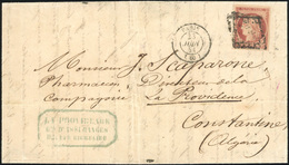 O N°7, 1Fr. Vermillon. Obl. Sur Lettre Portant Le CàD De PARIS Du 23 JUIN 54 à Destination De CONSTANTINE (Algérie). Bel - 1849-1850 Cérès