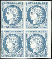 * N°8b, 20c. Bleu Sur Azuré. Bloc De 4. BdeF. SUP. - 1849-1850 Ceres
