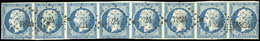 O N°10, Bande De 8 Du 25c. Obl. PC 1824. 2 Exemplaires Au Filet Touché Sinon Pièce De Référence. Peut-être La Plus Grand - 1852 Louis-Napoléon
