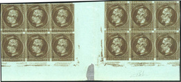 * N°11c, 1c. Mordoré. Bloc De 12. Double Impression Tête-Bêche. BdeF Avec Interpanneau. R. TB. - 1853-1860 Napoléon III.