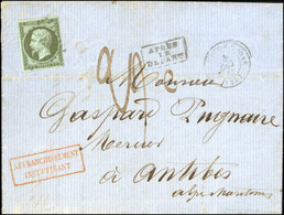 O N°11, 1c. Olive Obl. Losange S/lettre Frappée Du CàD De VALANCE-SUR-RHONE Du 3 Octobre 1861 à Destination D'ANTIBES. L - 1853-1860 Napoléon III
