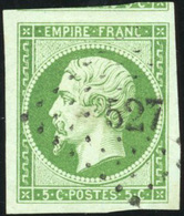 O N°12, 5c. Vert. Obl. Légère. Très Grandes Marges. SUP. - 1853-1860 Napoléon III