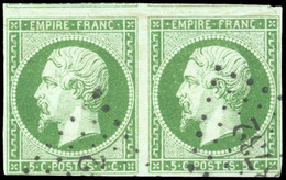 O N°12, 5c. Vert-jaune. Paire Obl. TB. - 1853-1860 Napoléon III.