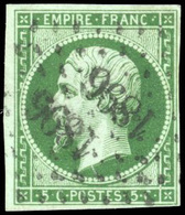 O N°12c, 5c. Vert Foncé Sur Vert. Obl. Teinte Rare. SUP. - 1853-1860 Napoléon III