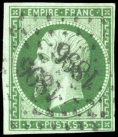 O N°12c, 5c. Vert Foncé Sur Vert. Obl. Teinte Rare. SUP. - 1853-1860 Napoléon III.