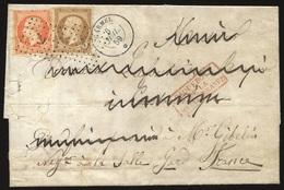 O N°1316, 10c. + 40c. (déf) Obl. Ancre S/lettre Frappée Du CàD PAQUEBOT CARMEL 6 Juillet 1859 à Destination De LA SALLE. - 1853-1860 Napoléon III