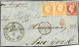O N°1333, 10c. Bistre + 40c. Orange + 1Fr. Carmin Obl. Pointillé Sur Grand Fragment Frappé Du CàD De PARIS Du 19 JUILLET - 1853-1860 Napoléon III